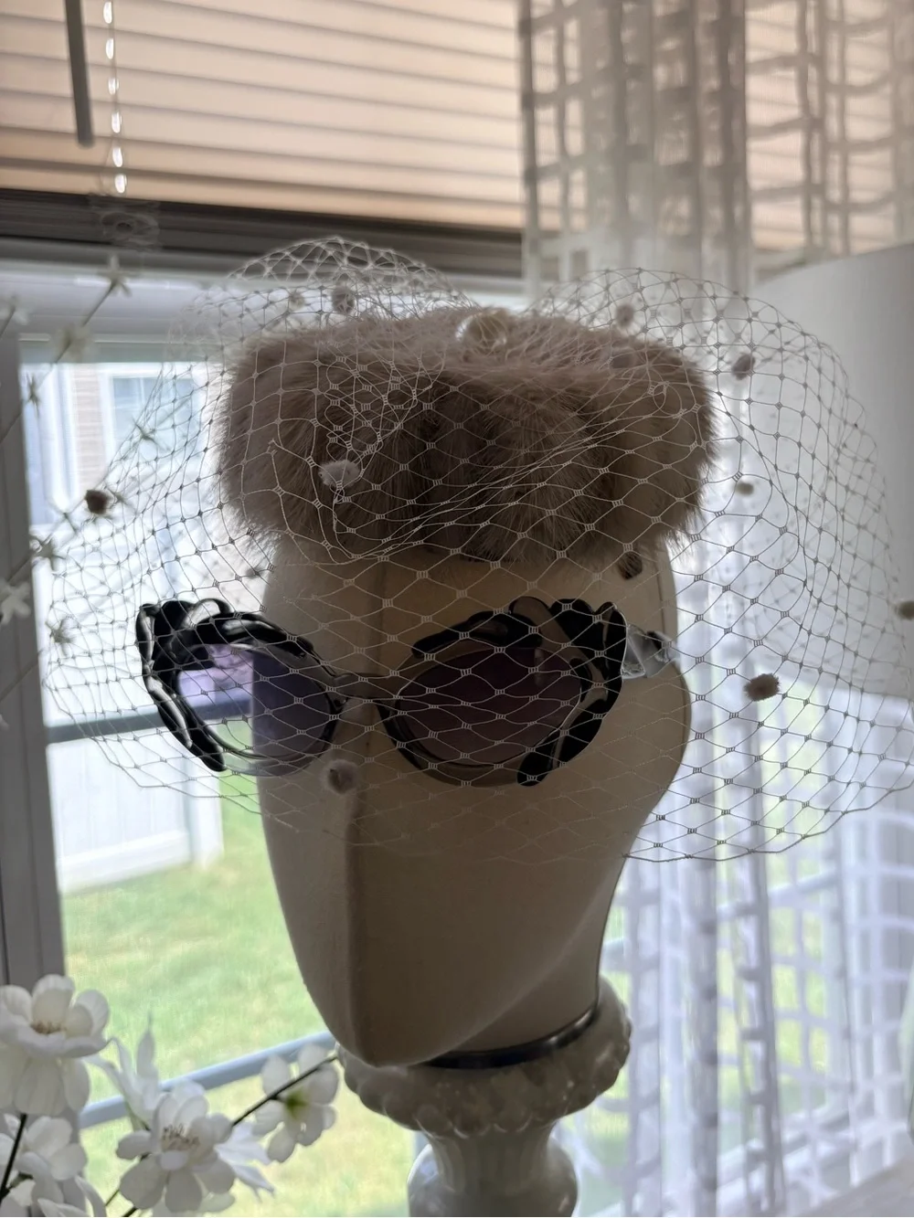 VTG Mink Fur Mesh Veil Fascinator Hat